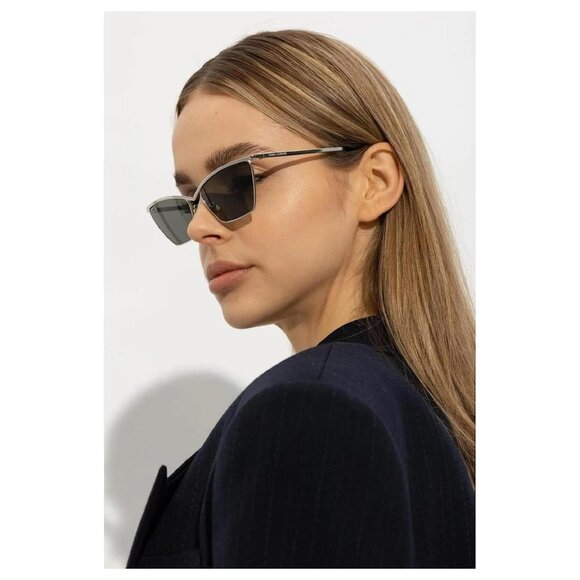 Saint Laurent SL637 002 Women’s Cat Eye Sunglasses Silver Frame Grey Lenses main image 4